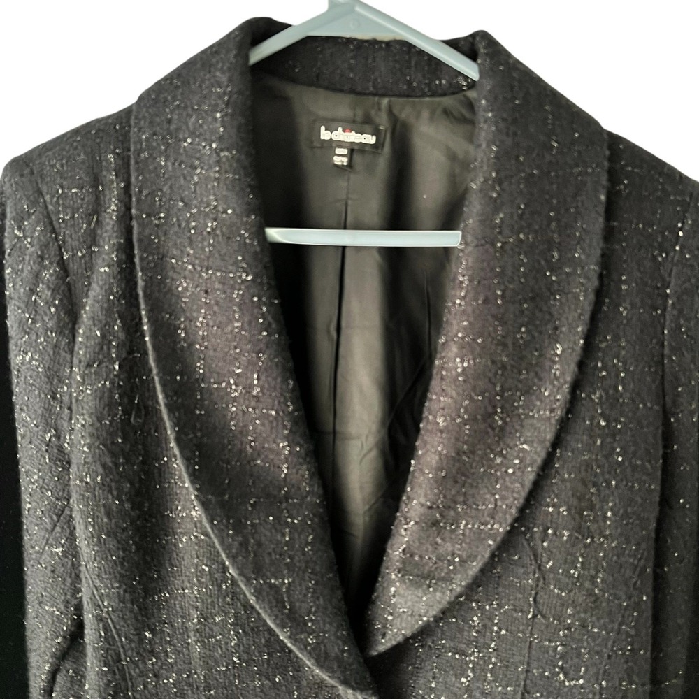 Le Chateau Blazer Women Medium Black Metallic Shawl Lapel Single Button Cropped